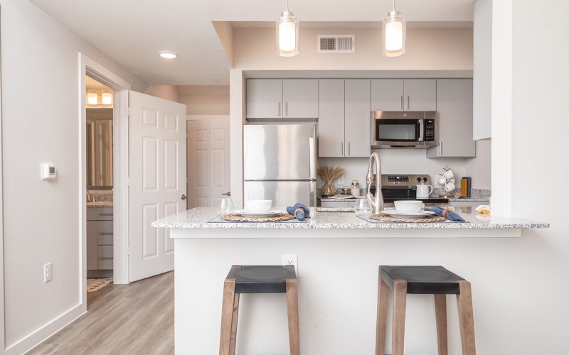 kitchen with island and pub seating